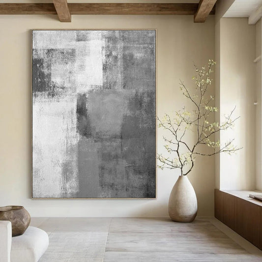 Gray - White Square Abstract Art for Minimalist Studio & Nordic - style Bedroom DLZ0569