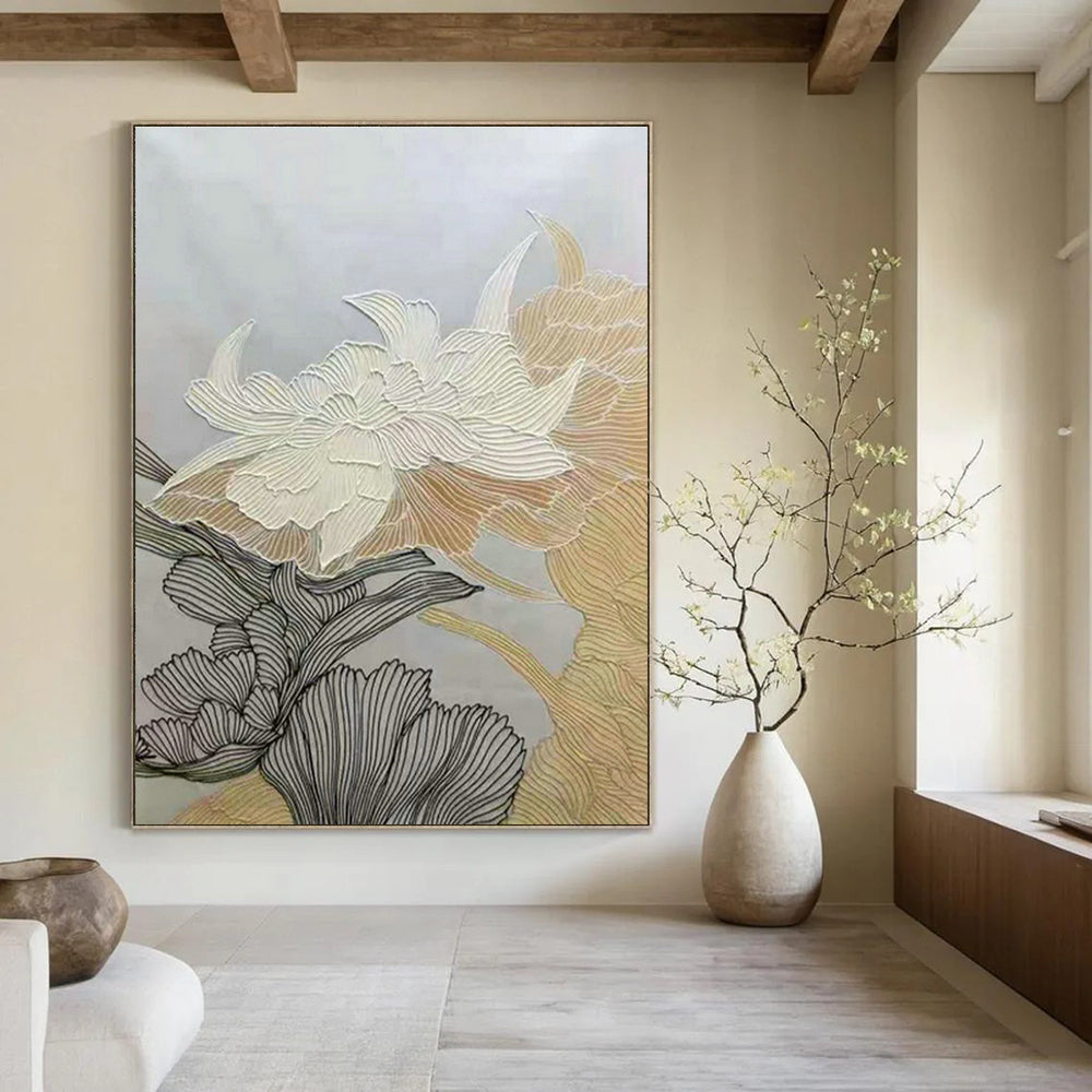 Gold - Line Flower Art for Living Room & Bedroom DLZ0472