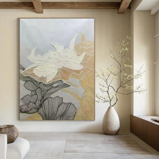 Gold - Line Flower Art for Living Room & Bedroom DLZ0472