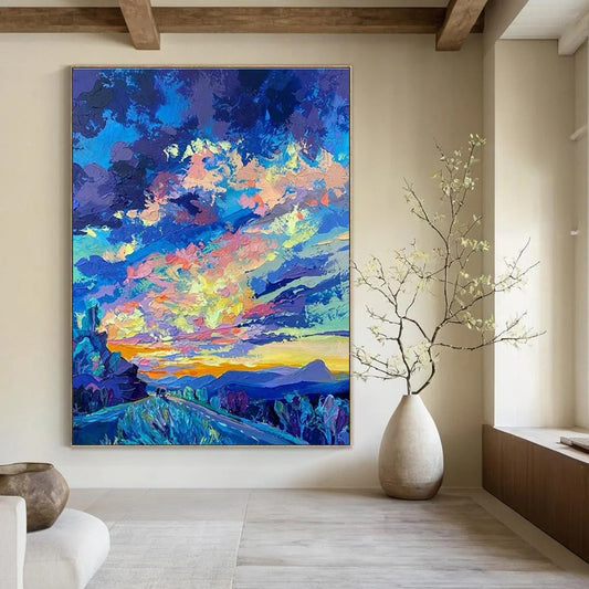 Vivid Road Sunset Painting for Bohemian RV Campsite & Travel - Themed Café DLZ0920