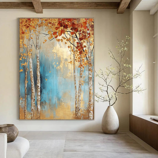 Golden Autumn Birch Trees for Cozy Living Room & Fall - Themed Café STSC301