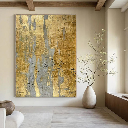 Gold - Gray Textured Abstract Art for Gallery - Themed Restaurant & Upscale Home Library DLZ1775