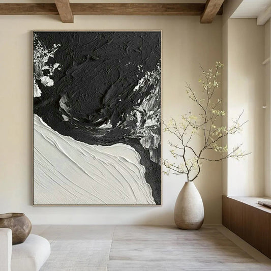 Textured Black and White Abstract Art for Industrial Loft Apartment & Modern Art Gallery DLZ1614