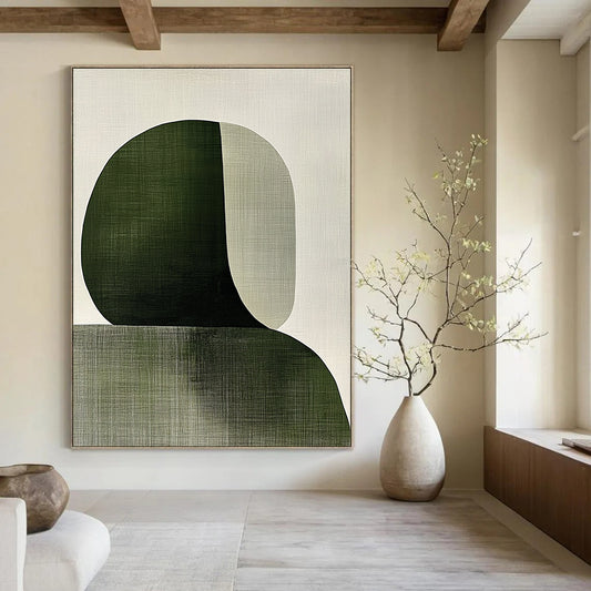 Green and Beige Abstract Shapes Art for Nature - Inspired Yoga Studio & Modern Home Library STSC1339