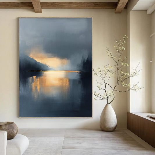 Misty Lake Abstract Landscape for Scandinavian - Style Home & Meditation Space STSC167