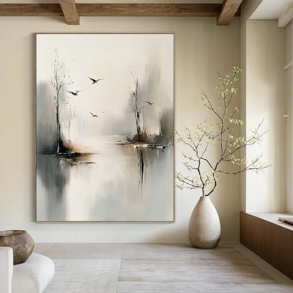 Misty River with Birds for Zen - Inspired Bedroom & Nature - Themed Lounge STSC351