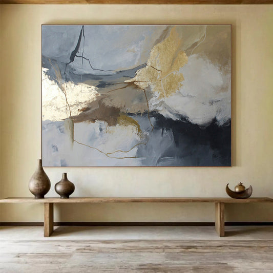 Gold - Gray Line Abstract Art for Polished Study DLZ2903