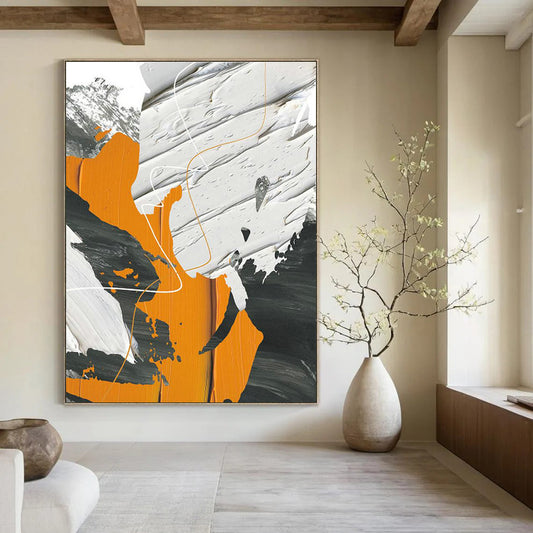 Orange, Gray, and White Abstract Art for Modern Fitness Studio & Art - Centric Apartment DLZ2228