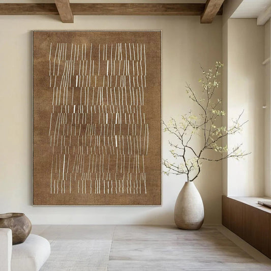 Brown & White Linear Abstract Art for Bohemian Office & Rustic Home Study DLZ1998