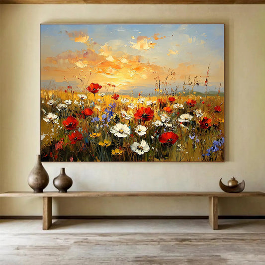 Flower Field at Sunset Art for Romantic Restaurant & Home Living Room SC464