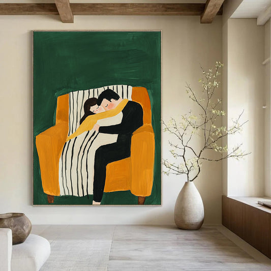 Couple Sleeping on Sofa Art for Cozy Home Living Room & Relationship Counseling Office STSC1054