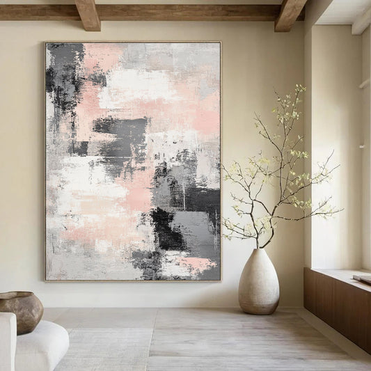 Pink - Gray Abstract Brushstrokes Art for Boutique Hotel Room & Feminine - Themed Lounge STSC133
