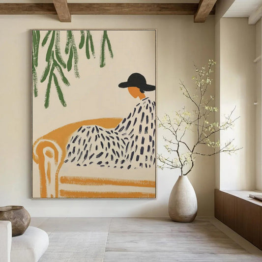 Figure on Sofa Under Tree Art for Bohemian Garden Room & Literary Lounge DLZ0703
