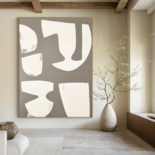 White Shapes on Gray Abstract Geometric Art for Modern Home Office & Minimalist Art Gallery STSC1491