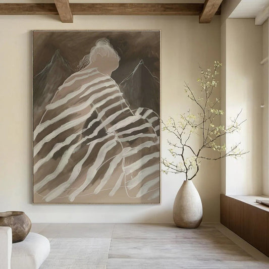 Striped - Cloth Figure with Mountains Art for Mountain Lodge & Spiritual Retreat DLZ0685