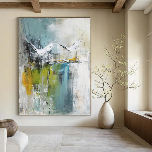 Abstract White Birds for Coastal Home & Serene Spa Retreat STSC303