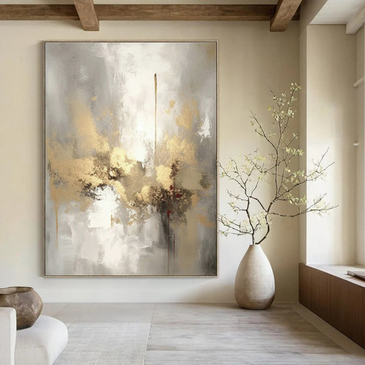 Gold - Gray Abstract Art for Luxury Hotel Lobby & Modern Home Office DLZ0860
