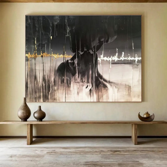 Black - Gold Abstract Art for Luxury Hotel Rooftop Bar Decor DLZ3284