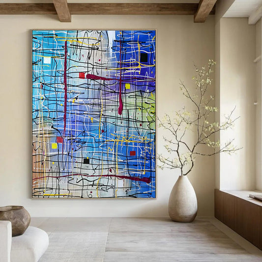 Colorful Lines on Blue Art for Design Studio & Fashion Showroom DLZ2283