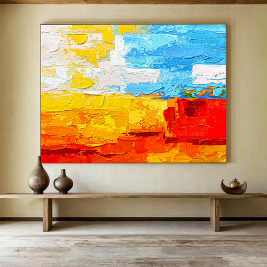 Yellow - Blue Color Block Abstract Art for Vibrant Café Wall Decor DLZ2654
