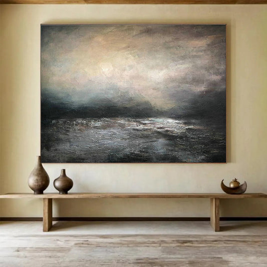 Dark Sea View Oil Painting for Industrial - Style Loft Bar Walls DLZ3165