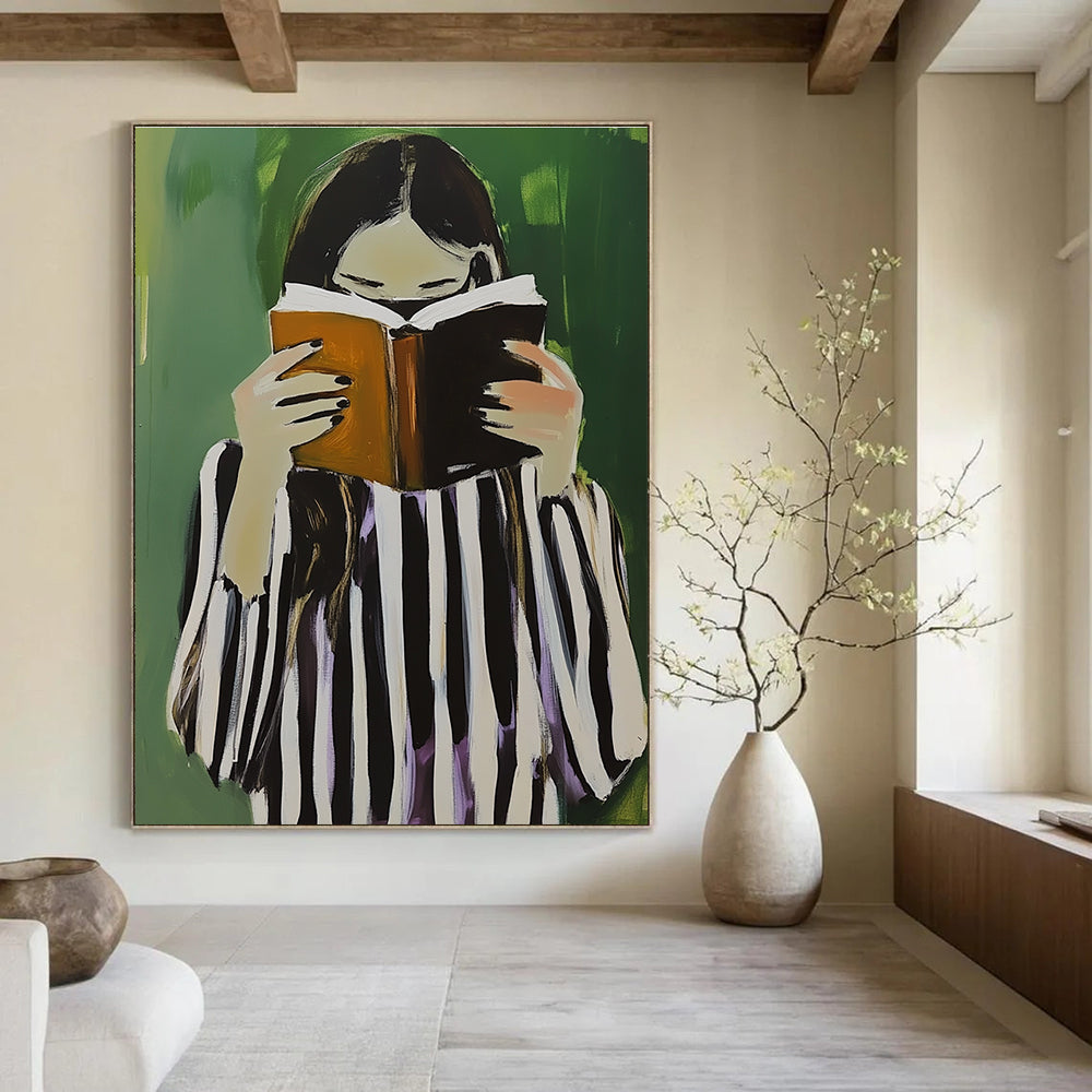 Girl Reading with Book for Cozy Reading Nook & Literary - Themed Café STSC1258