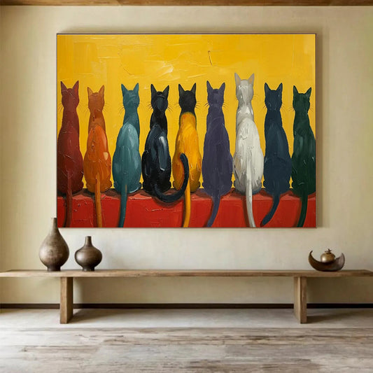Colorful Cat Row Art for Quirky Café Outdoor Seating Walls DLZ3222