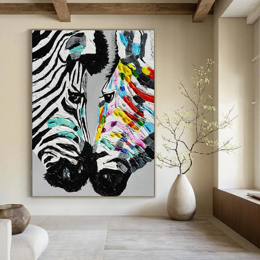 Colorful Zebra Duo Art for Playful Kids' Room & Eclectic Café DLZ2245