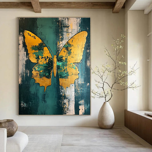 Golden Butterfly on Green for Bohemian Living Room & Nature - Inspired Café STSC280