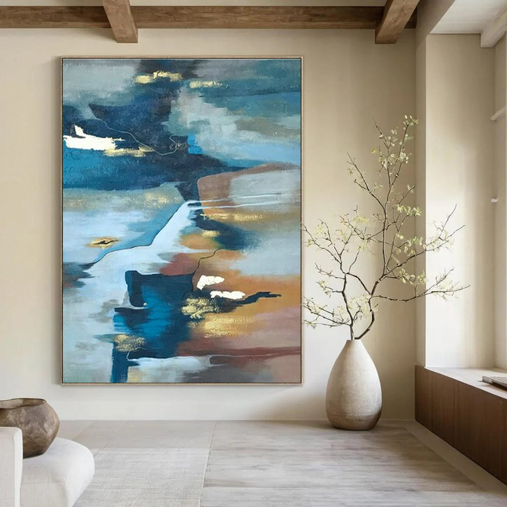 Blue - Gold - Brown Abstract Art for Riverside Residence & Sophisticated Lounge DLZ1903