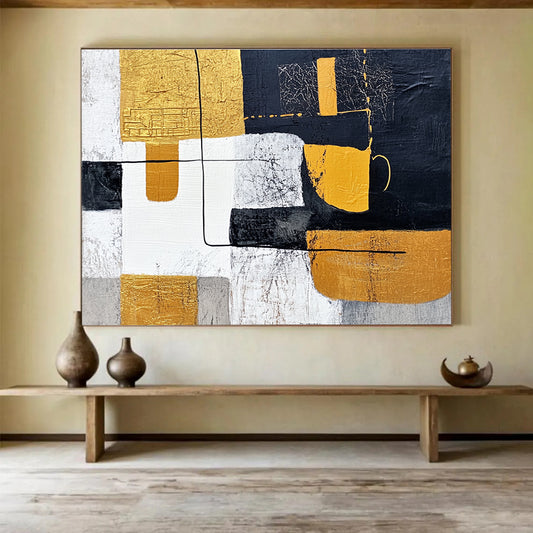 Geometric Abstract with Gold Art for Luxury Condo Living Room & High - End Art Gallery SC266