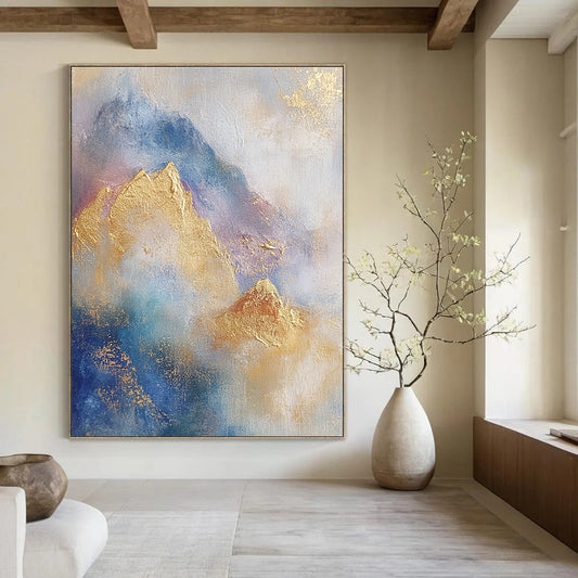 Gold and Blue Abstract Mountains for Luxury Ski Lodge & Elegant Home Library STSC446
