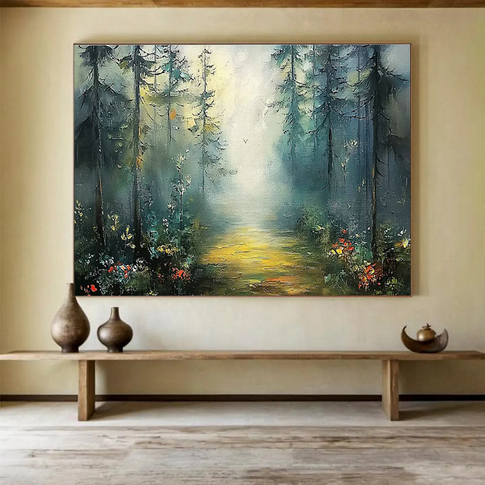 Forest Pathway Oil Painting for Rustic Lodge Common Area Decor DLZ3255