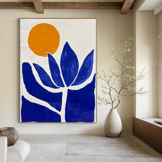 Blue Flower and Orange Sun Art for Bohemian - Style Café & Nature - Lover’s Home Studio STSC1332
