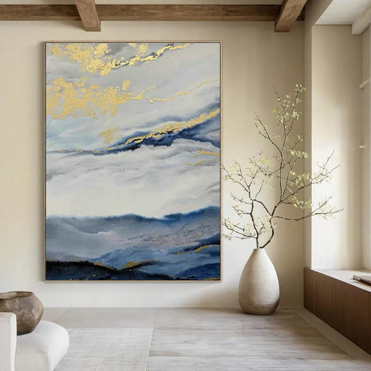 Golden Clouds and Mountains Art for Luxury Penthouse Living Room & Asian - Fusion Restaurant DLZ0916
