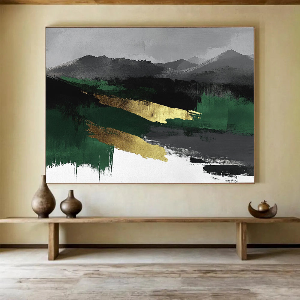 Gold - Accented Mountain Abstract Art for Luxury Mountain Lodge & Zen - Inspired Office SC050