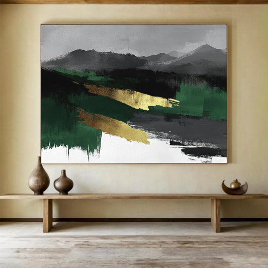 Gold - Accented Mountain Abstract Art for Luxury Mountain Lodge & Zen - Inspired Office SC050