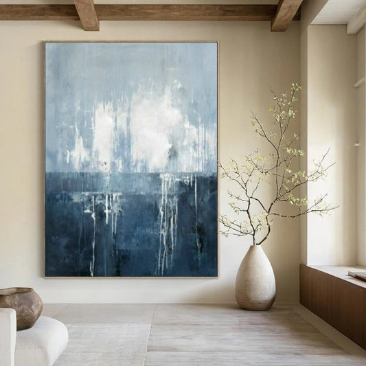 Blue - White Abstract Drip Art for Modern Spa & Coastal Home DLZ2045