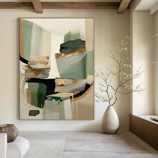 Green - Brown - Gold Geometric Abstract Art for Contemporary Art Gallery & Industrial Loft DLZ1644