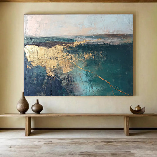 Teal Sea and Gold Art for Contemporary Art Gallery Exhibition & Upscale Coastal Residence SC113