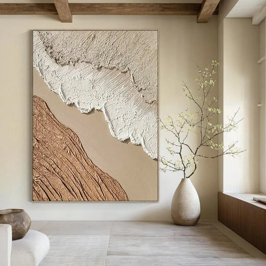 Brown - White Textured Abstract Art for Rustic Home & Art Studio DLZ1137