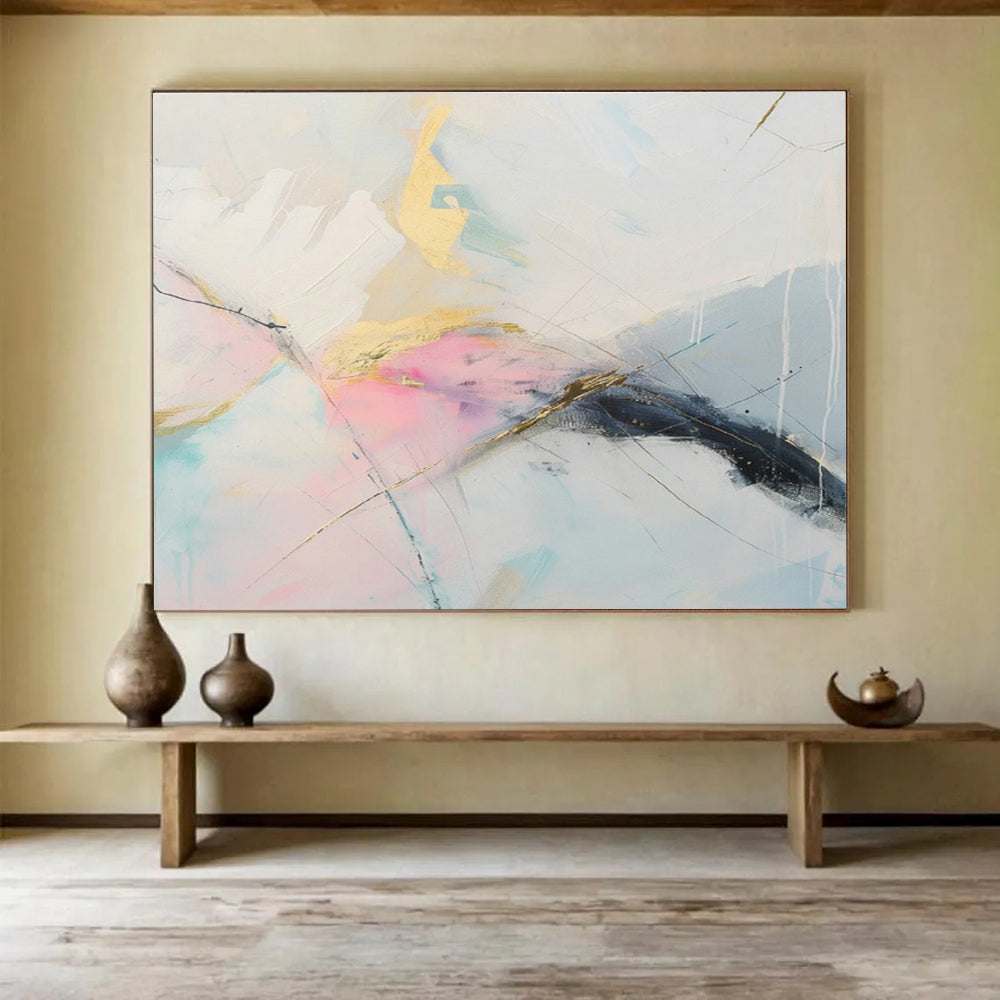 Gold - Pink Line Abstract Art for Elegant Bedroom DLZ2863