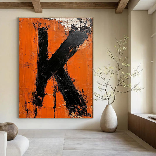 Orange and Black “K” Painting Art for Industrial - Style Bar & Personalized Home Office STSC1326