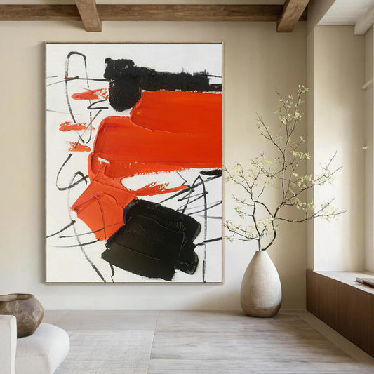 Black, White & Orange Abstract Art for Industrial - Style Kitchen & Modern Art Pop - Up DLZ0824