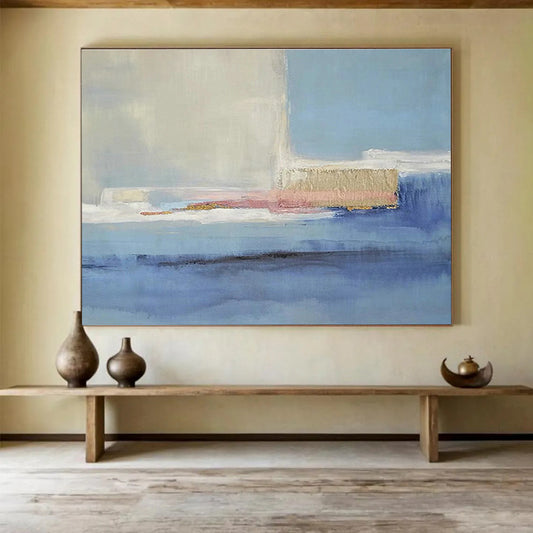 Sleek Blue - Pink Geometric Abstract Art for a Modern Hallway’s Stylish First Impression DLZ2791