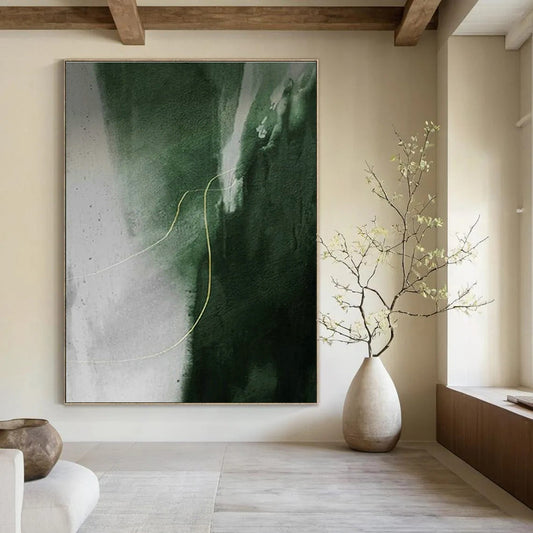 Gold - Line Dark Green Abstract Art for Bedroom Nook & Luxury Spa Suite DLZ1216