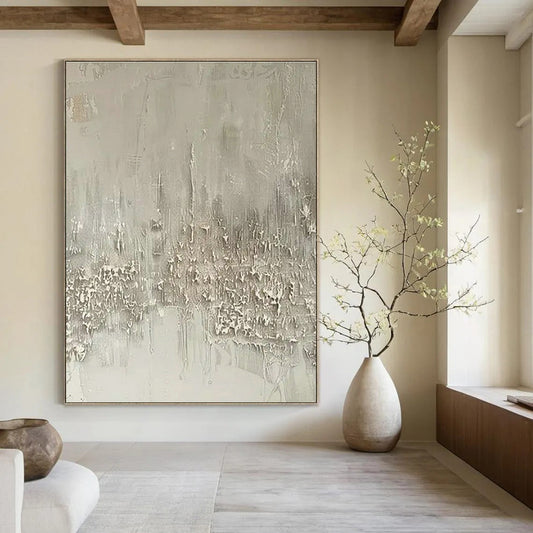 Gray - White Textured Abstract Art for Scandinavian - Style Bedroom & Art Therapy Space DLZ1744