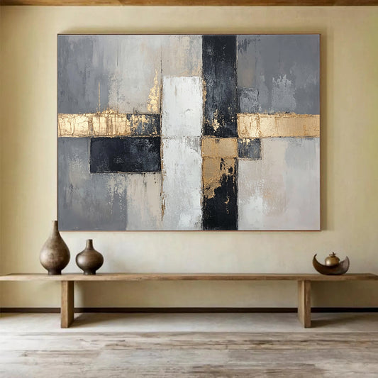 Gray - Gold Geometric Abstract Art for Luxury Condo Living Room & High - End Art Boutique SC247