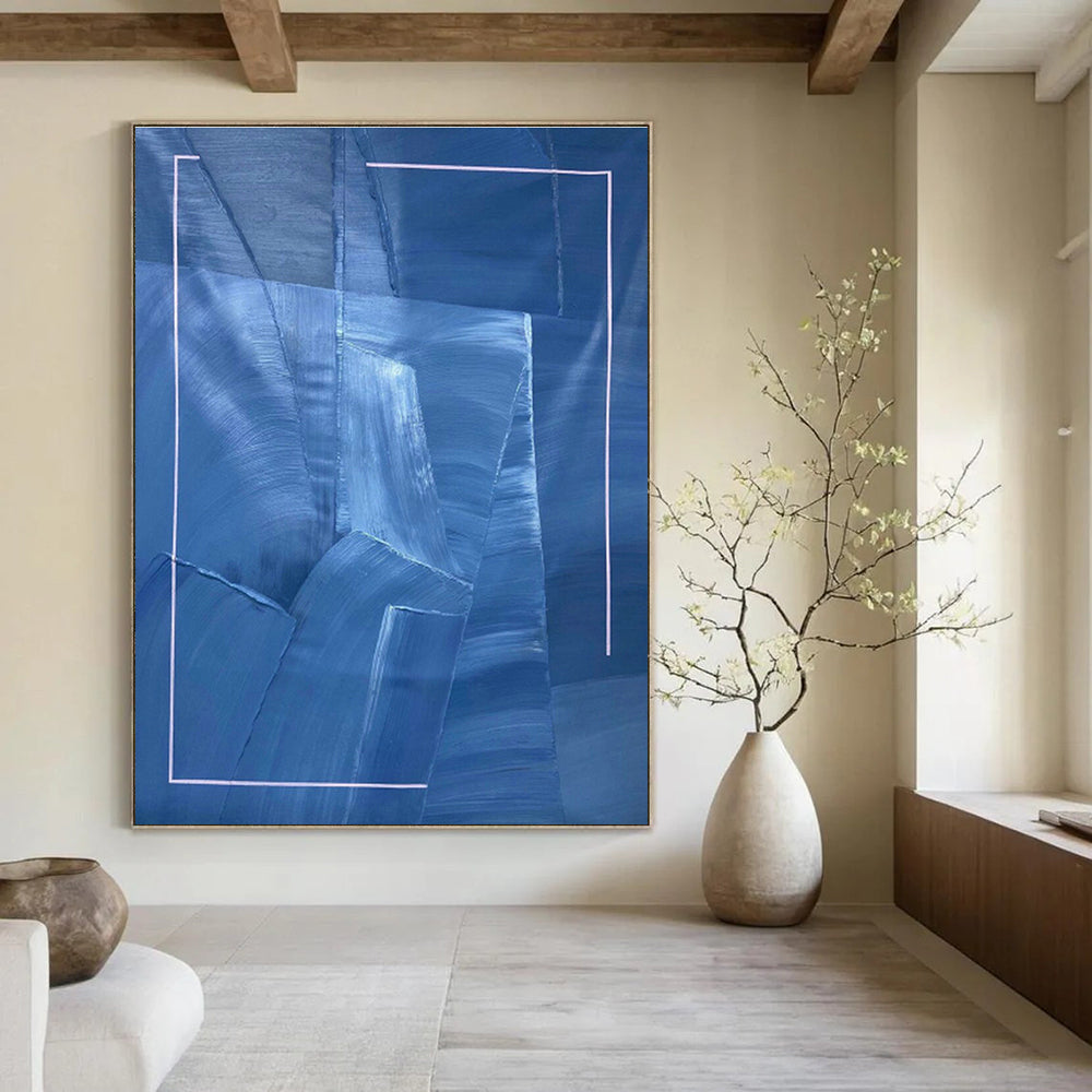 Blue and White Geometric Abstract Art for Coastal - Inspired Office & Scandinavian - Style Home DLZ0753