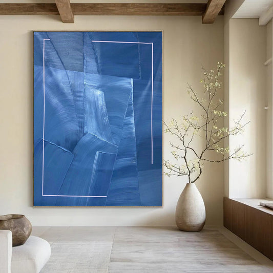 Blue and White Geometric Abstract Art for Coastal - Inspired Office & Scandinavian - Style Home DLZ0753